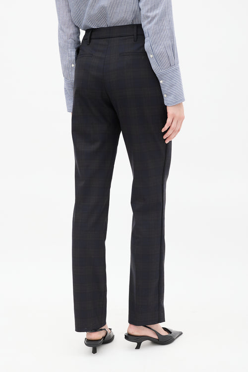 Prada Dark Grey & Navy Plaid Buckle Waist Trouser