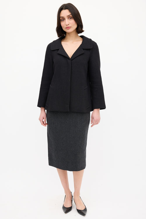 Prada Dark Grey Wool Box Pleat Jacket