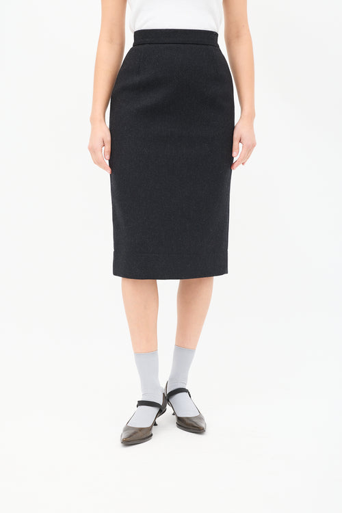 Prada Dark Grey Wool Midi Pencil Skirt