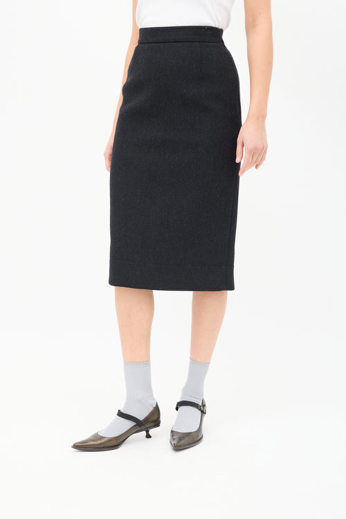 Prada Dark Grey Wool Midi Pencil Skirt