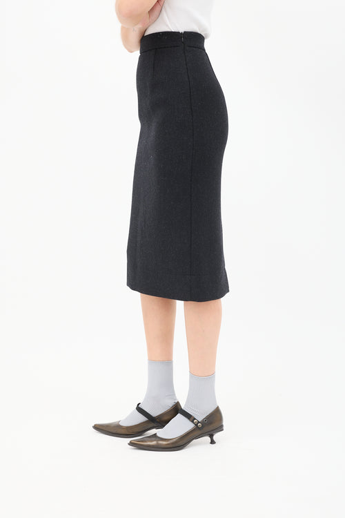 Prada Dark Grey Wool Midi Pencil Skirt