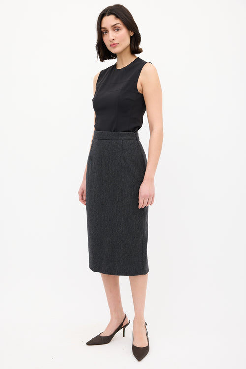 Prada Dark Grey Wool Midi Pencil Skirt