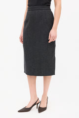 Prada Dark Grey Wool Midi Pencil Skirt