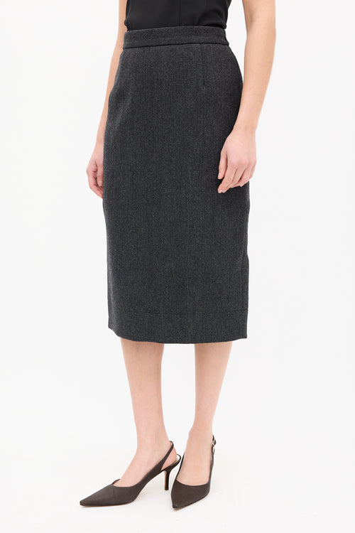 Prada Dark Grey Wool Midi Pencil Skirt