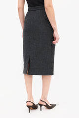 Prada Dark Grey Wool Midi Pencil Skirt