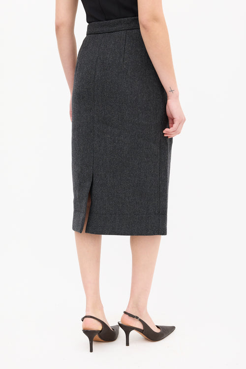 Prada Dark Grey Wool Midi Pencil Skirt