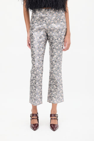 Prada Dark Grey & Multicolour Floral Jacquard Cropped Trouser