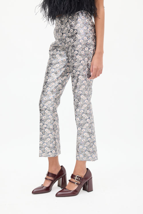 Prada Dark Grey & Multicolour Floral Jacquard Cropped Trouser