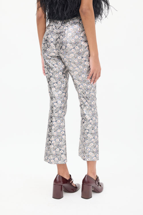 Prada Dark Grey & Multicolour Floral Jacquard Cropped Trouser