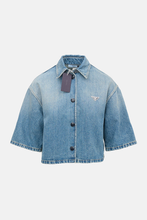 Prada Denim Cropped Logo Shirt