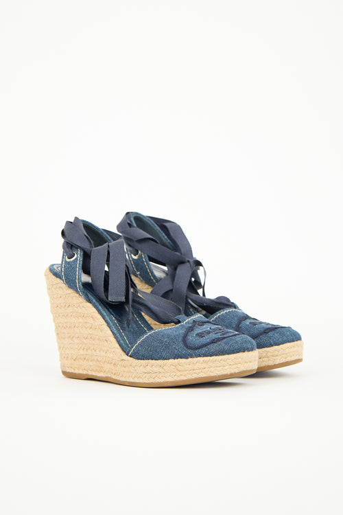 Prada Denim Espadrille Wedge Sandal