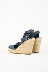 Prada Denim Espadrille Wedge Sandal