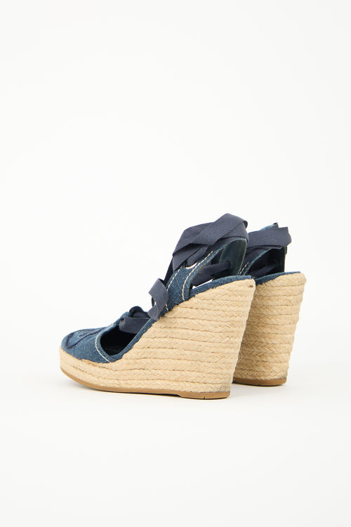 Prada Denim Espadrille Wedge Sandal