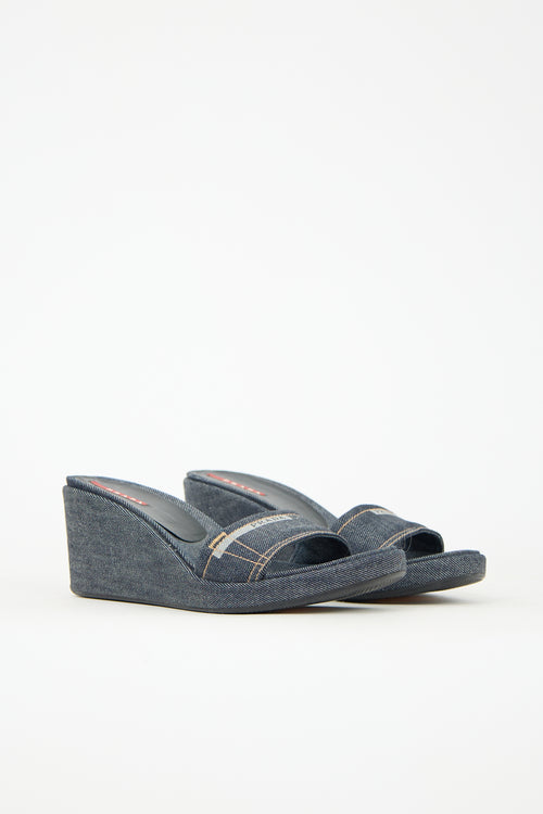 Prada Sport Denim Wedge Sandal