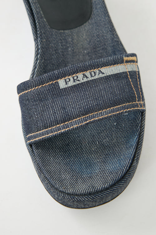Prada Sport Denim Wedge Sandal