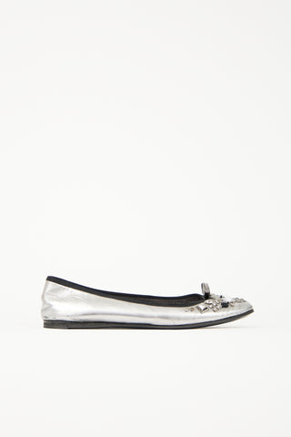 Prada Leather Rhinestone Flat