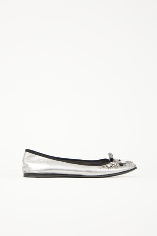 Prada Leather Rhinestone Flat