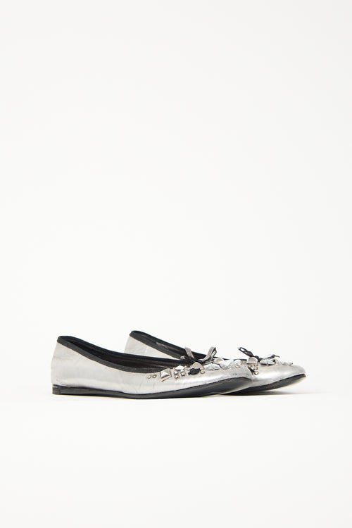 Prada Leather Rhinestone Flat