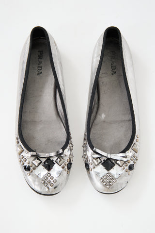 Prada Leather Rhinestone Flat