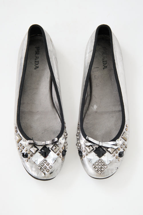 Prada Leather Rhinestone Flat