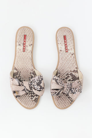 Prada Embossed Leather Bow Slide