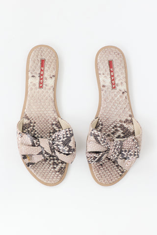 Prada Embossed Leather Bow Slide