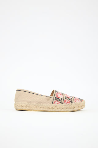 Prada Embroidered Canvas Espadrille Flat