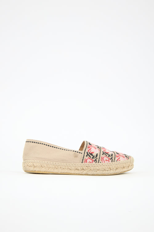 Prada Embroidered Canvas Espadrille Flat