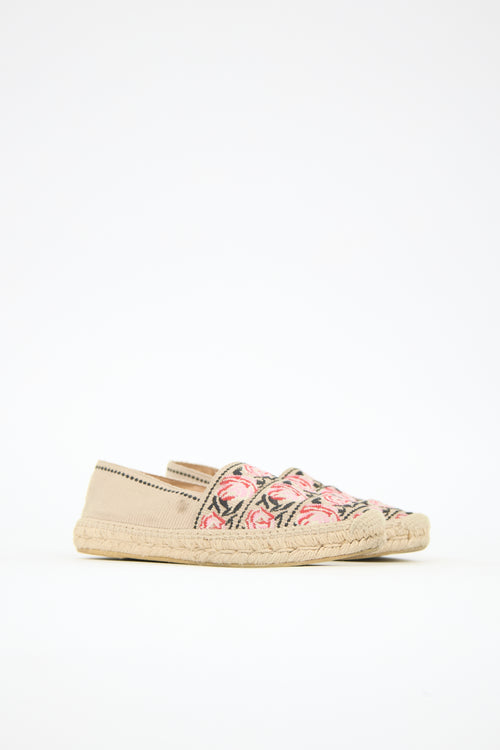 Prada Embroidered Canvas Espadrille Flat