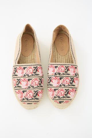 Prada Embroidered Canvas Espadrille Flat