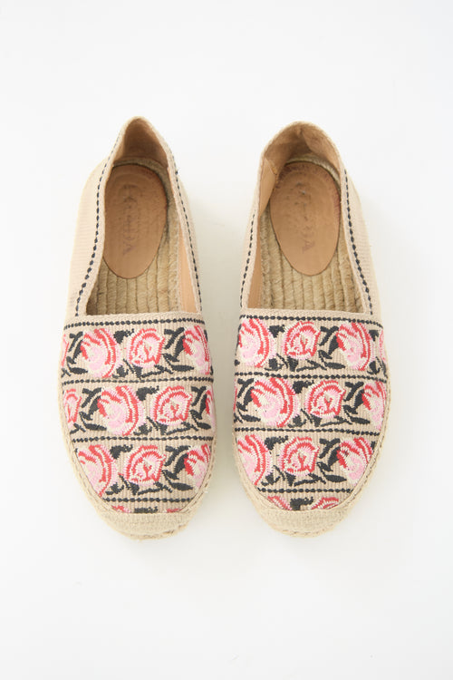 Prada Embroidered Canvas Espadrille Flat