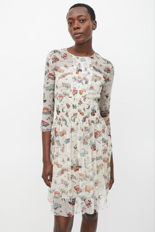 Prada FW 2012 Cream & Multicolour Car Printed Dress