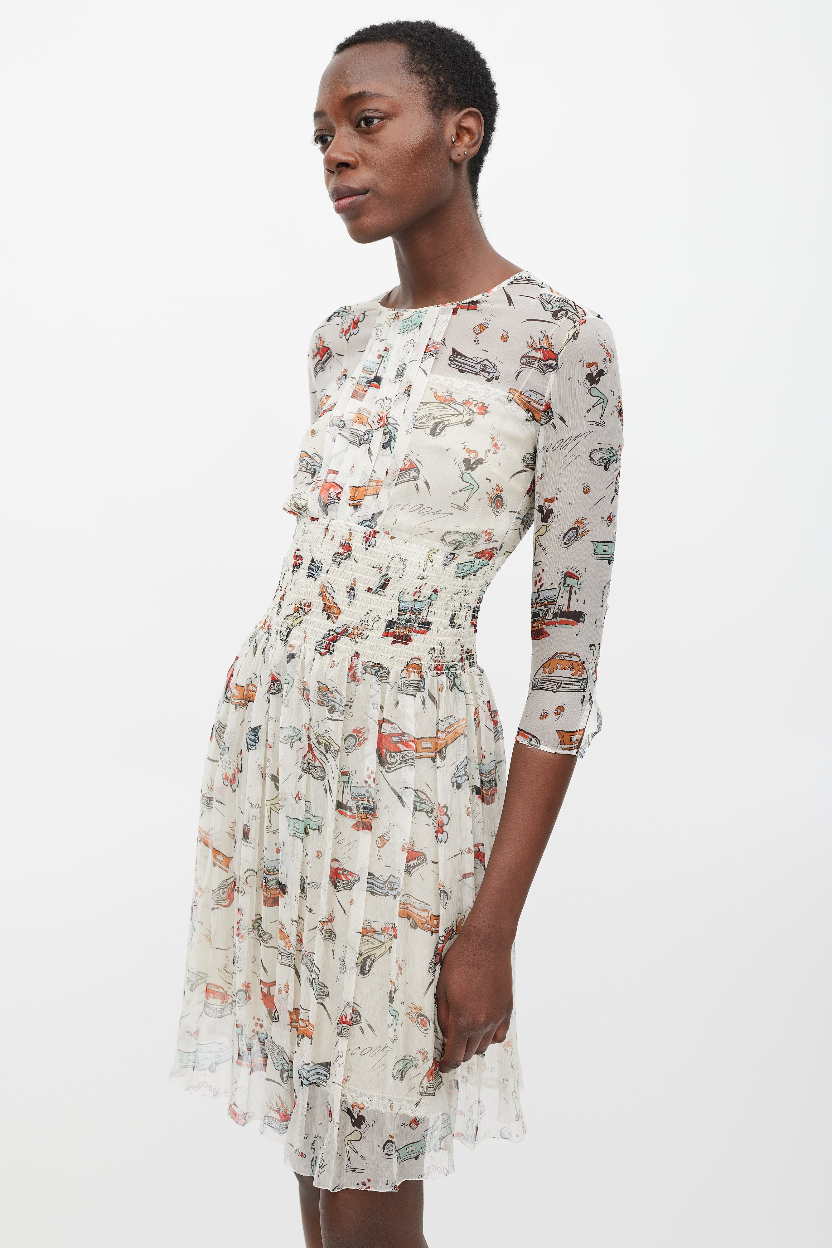 Prada // FW 2012 Cream & Multicolour Car Printed Dress – VSP Consignment
