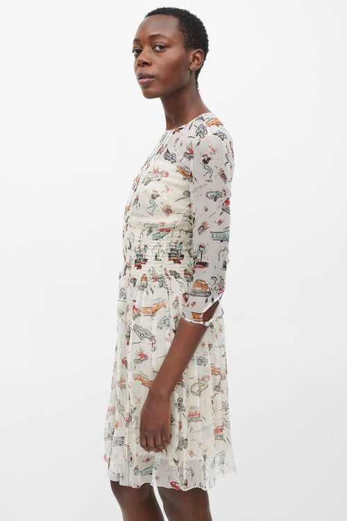 Prada FW 2012 Cream & Multicolour Car Printed Dress