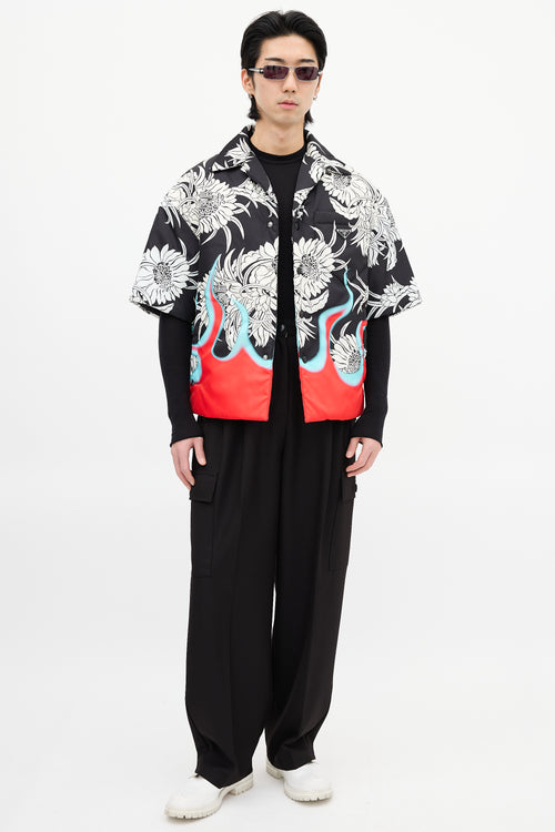 Prada FW 2018 Black & Multi Flame Padded Shirt