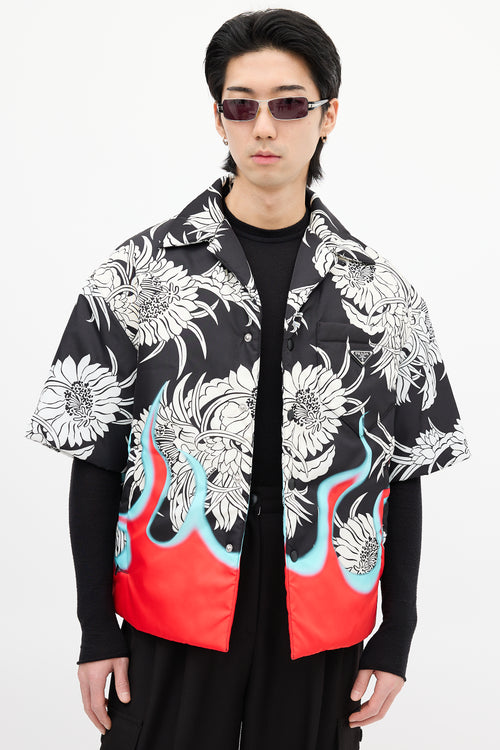 Prada FW 2018 Black & Multi Flame Padded Shirt