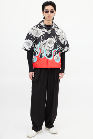 Prada FW 2018 Black & Multi Flame Padded Shirt