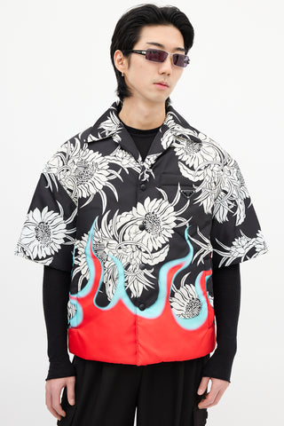 Prada FW 2018 Black & Multi Flame Padded Shirt