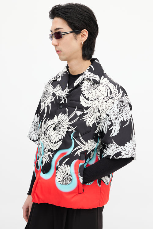 Prada FW 2018 Black & Multi Flame Padded Shirt