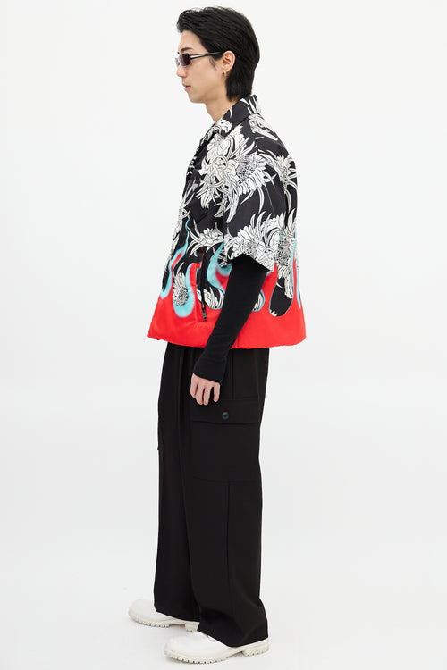 Prada FW 2018 Black & Multi Flame Padded Shirt