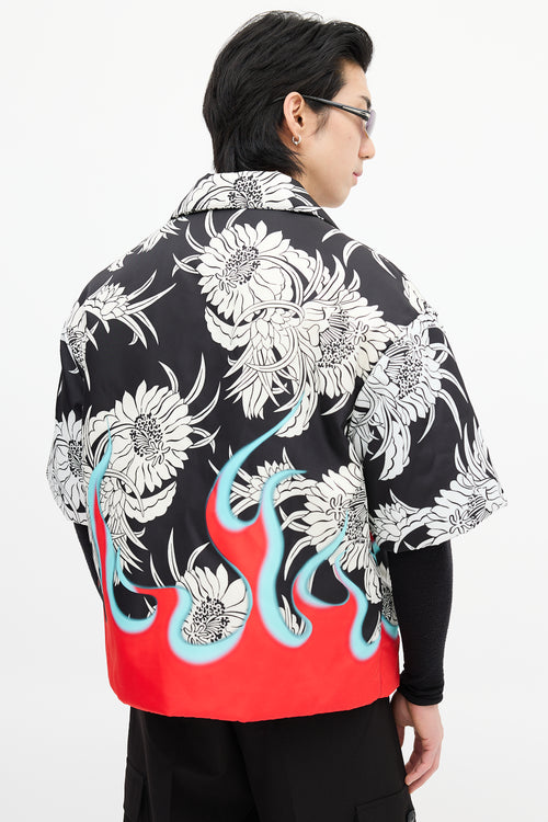 Prada FW 2018 Black & Multi Flame Padded Shirt