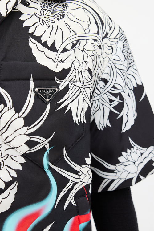 Prada FW 2018 Black & Multi Flame Padded Shirt
