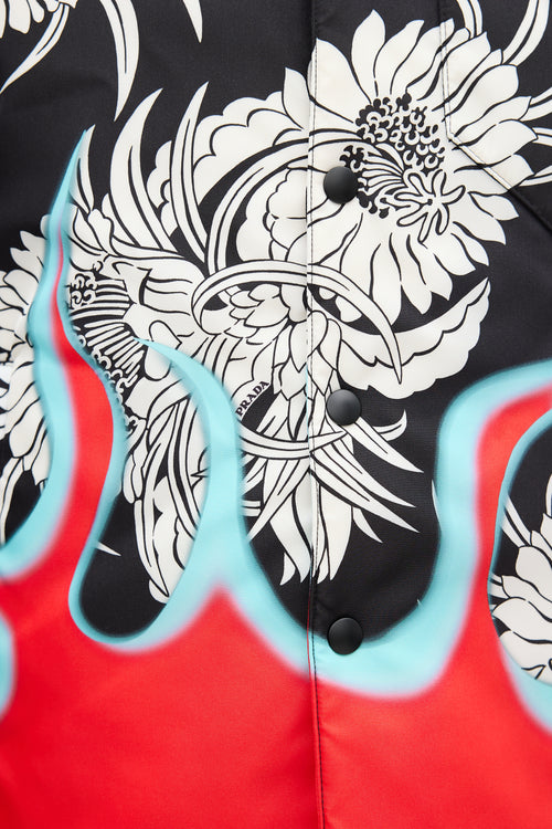 Prada FW 2018 Black & Multi Flame Padded Shirt