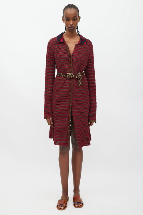 Prada Fuchsia & Brown Crochet Long Cardigan