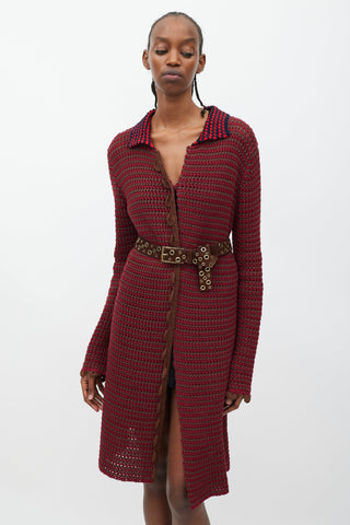 Prada Fuchsia & Brown Crochet Long Cardigan