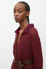 Prada Fuchsia & Brown Crochet Long Cardigan