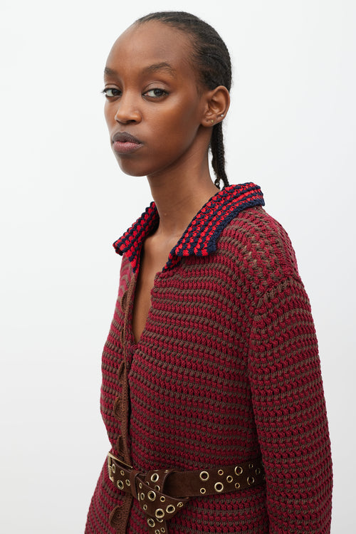 Prada Fuchsia & Brown Crochet Long Cardigan