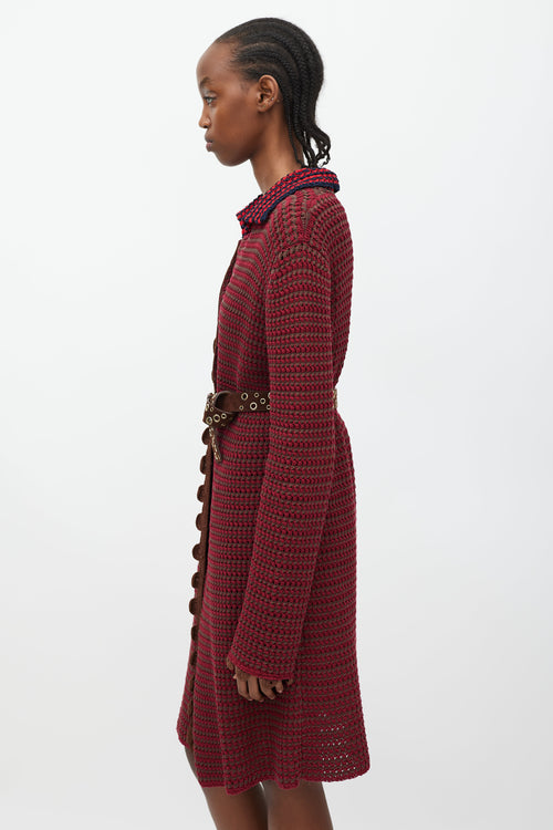 Prada Fuchsia & Brown Crochet Long Cardigan