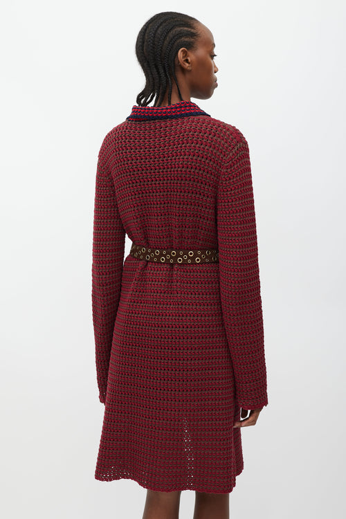 Prada Fuchsia & Brown Crochet Long Cardigan