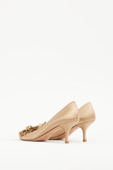 Prada Gold & Brown Bead Cluster Satin Heel